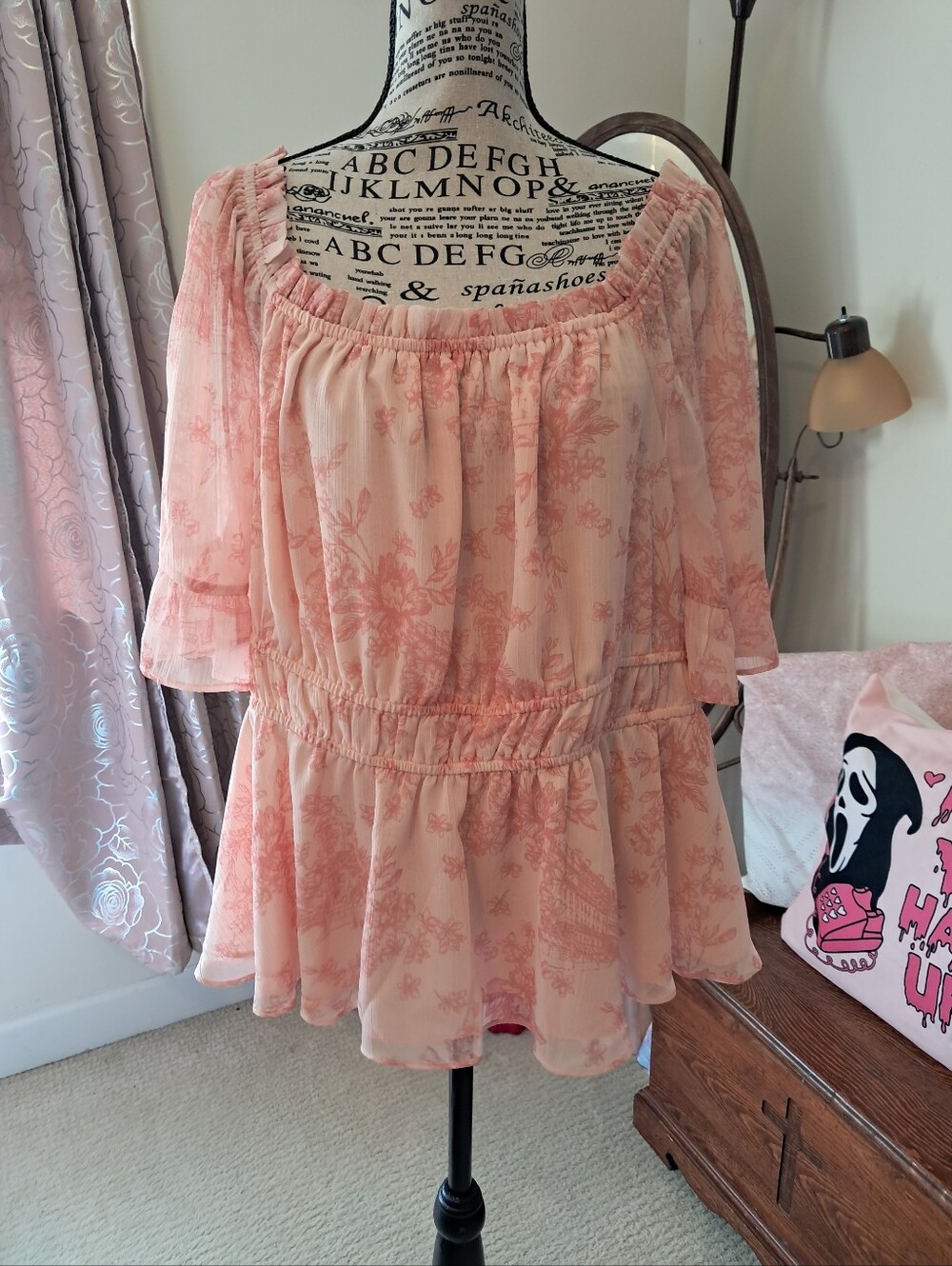 Women's Peach Floral Off-Shoulder Blouse Cato NWT 18/20